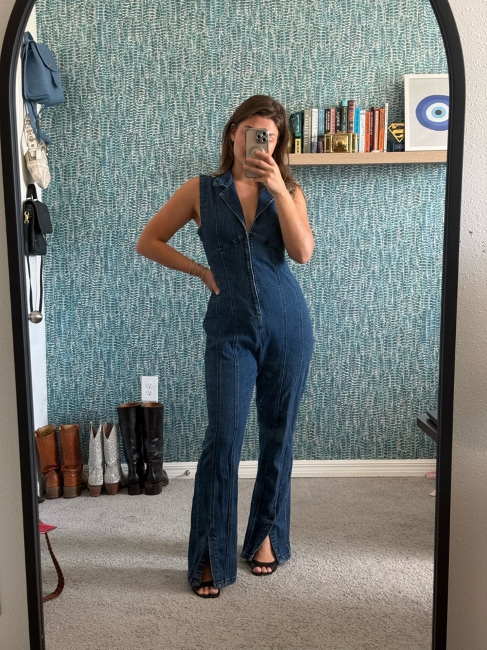 Free People Crvy Ring the Alarm denim jumpsuit size small - Picture 2 of 4